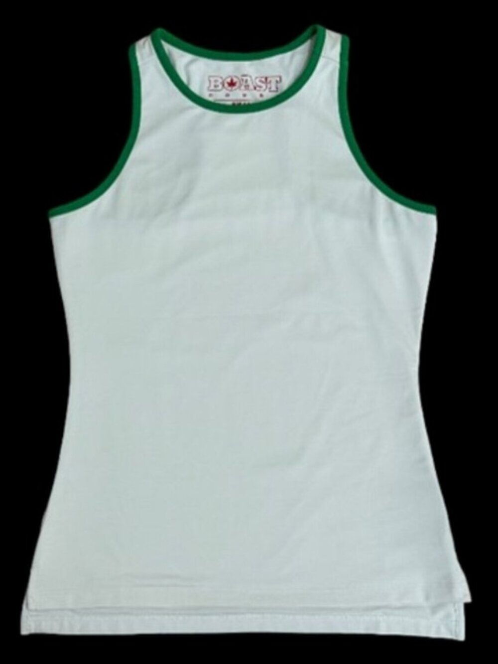 BOAST Court White Racerback Tennis Tank Top with Green Trim S